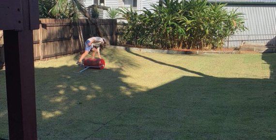 house backyard with green grass